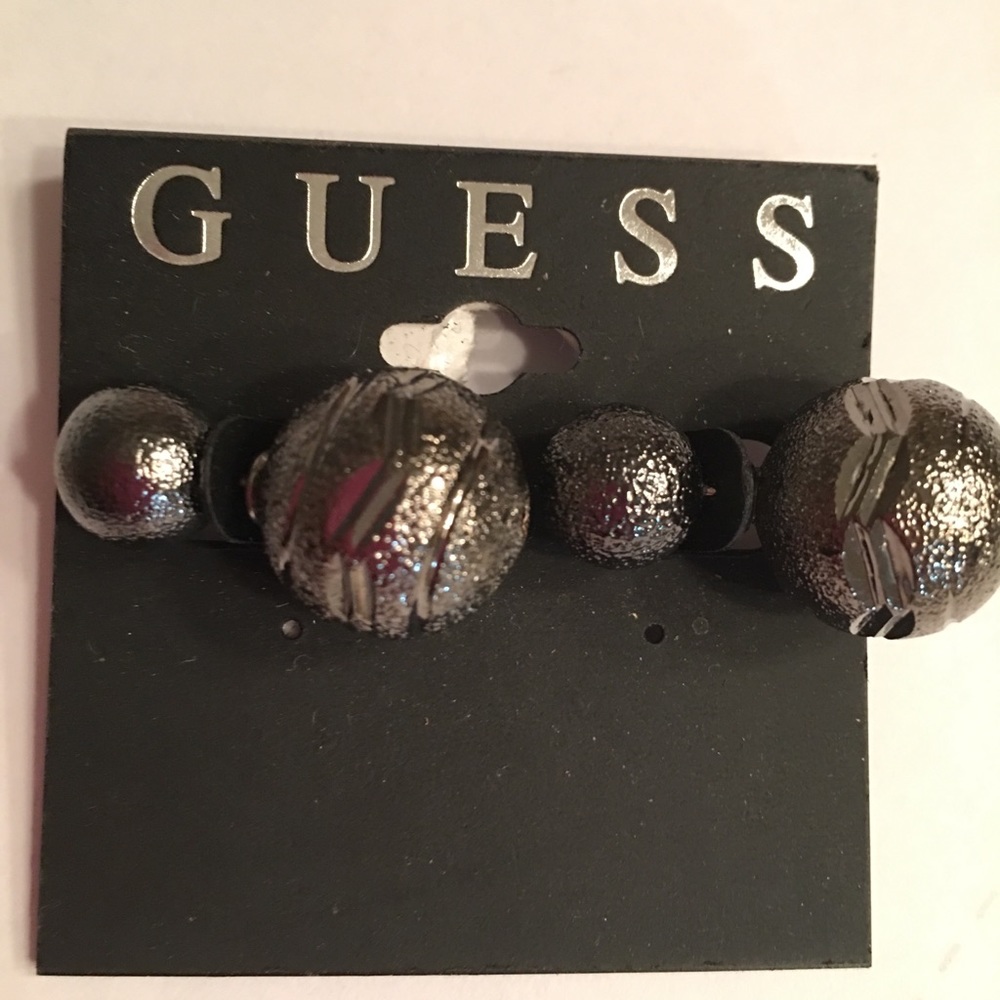 New black metal round front back earrings